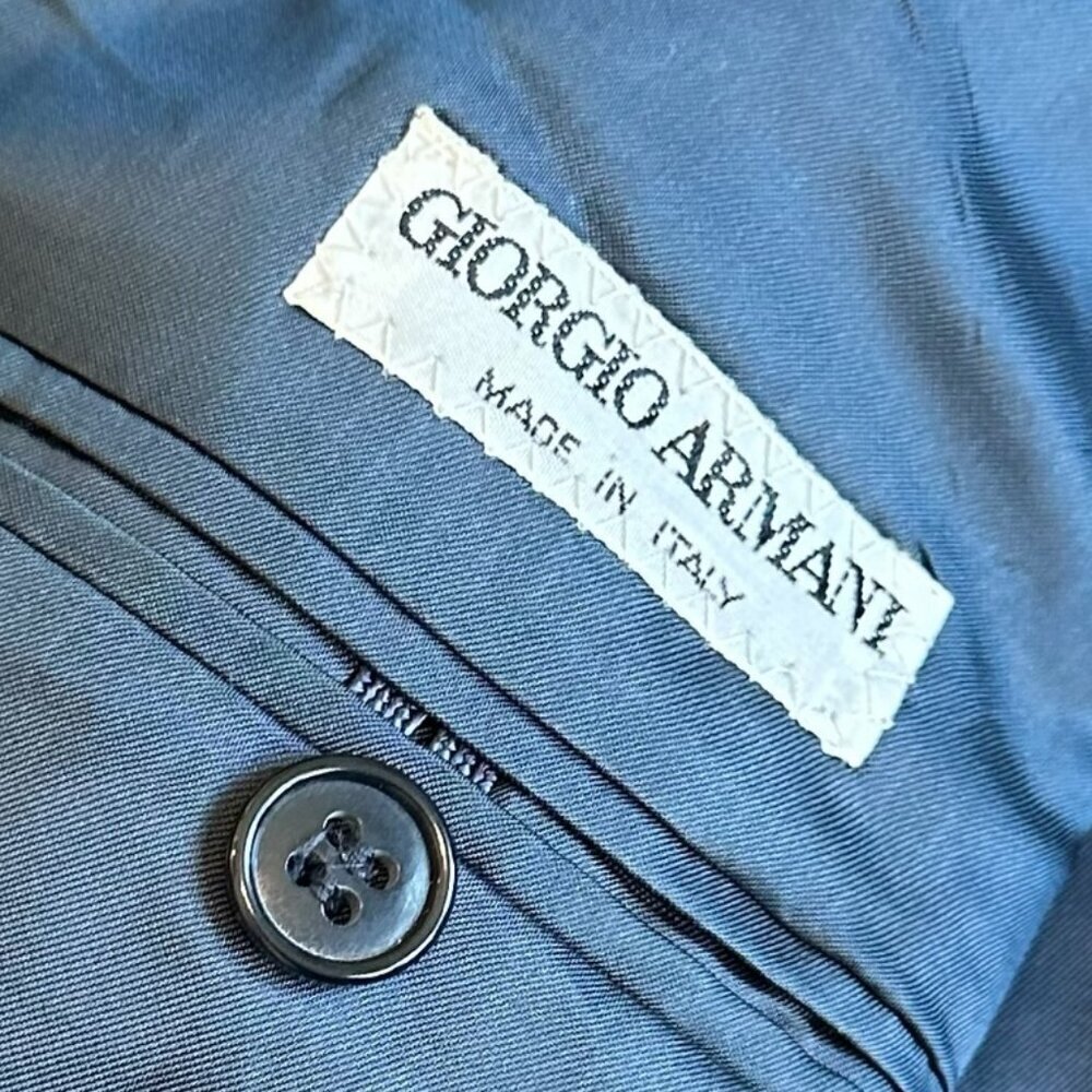 Giorgio Armani Blue Pinstripe Blazer Jacket Button-Down 100% Wool Size 41 Reg - Picture 12 of 12